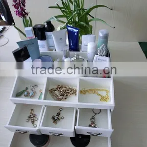 Luxury White Varnished Lacquer Handmade Division Drawer Handle Level House Furnishing Gift Box Jewelry Saving Box Wooden Box thumbnail-1