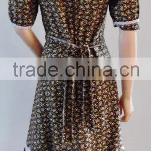 Summer French Petite Midi 70s Brown Vintage Women Casual One Piece Dress in Floral Print thumbnail-4