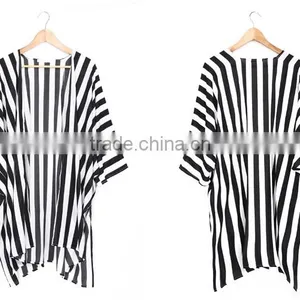 2016 Hot Sale New Fashion Black White Vertical Striped Women Top thumbnail-5