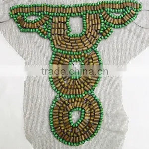 Apparel Wooden Beaded Collar Applique, Neck Embroidery Design thumbnail-1