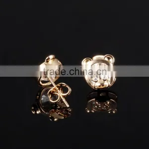 Wholesale 18k Gold Fashion Jewelry Cute Bear Gold Earring Tops Designs With Zircon thumbnail-2
