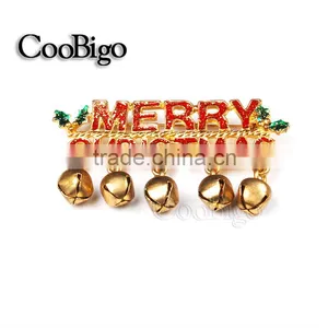 Fashion Jewelry Merry Christmas Regards Words With Little Bell Pin Brooch Christmas Party Gift Promotion Apparel Accessories thumbnail-1