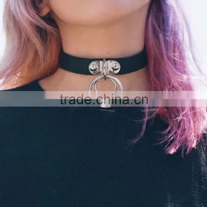 Women Lady Favorite Punk Goth Harajuku Grunge Leather Round Funky Torques Collar Gothic Choker Necklace thumbnail-1