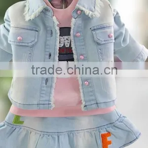2015 Baby Girls Cotton Jeans Skirt 3 Pcs Set thumbnail-1
