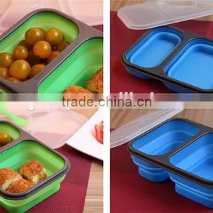 Collapsible Lunch Box - Best Bento 2 Compartment Silicone Lunch Box, Heat Resistant 2 Compartment Lunch Box thumbnail-1