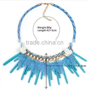 2016 New Fashion Bib Collar Leaves Tassels Chunky Luxury Choker Necklace thumbnail-3