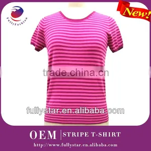 SHORT SLEEVE LADIES PULLOVER WITH STRIPE thumbnail-1