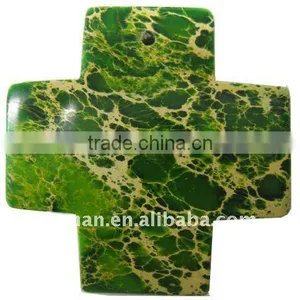 50x50mm Green Imperial Jasper Gemstone Cross Beads thumbnail-1