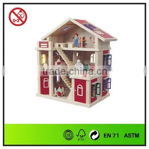 High Quality Hot Sale Wooden Toys Colorful Doll House With Furniture thumbnail-1