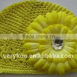 Crochet Newsboy Beanie Kufi Hats With a Daisy Flower thumbnail-1