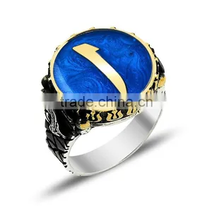 925K Sterling Silver Alif Enamel Men Tulip Islamic Ring thumbnail-1