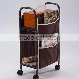 Coffee Double Decked Wooden Canvas Storage Holder Magazine Rack Cart thumbnail-1
