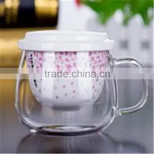Creative Product Heat Resistant Borosilicate Glass Tea Cup With Ceramic Filters and Lid for Promotion thumbnail-2