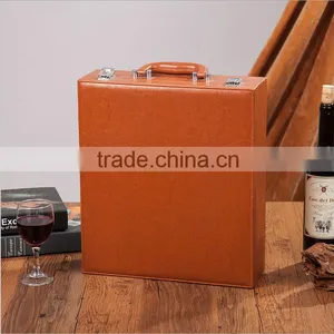 The Chinese Factory Wholesale Custom Packing Box, High-grade PU Leather Wine Champagne Brown Gift Boxes, Tea Boxes thumbnail-1