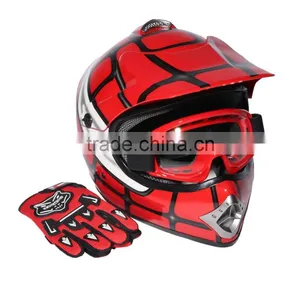 Youth Red Spider Net Dirt Bike Motocross Quads ATV Helmet Goggles+Gloves S M L thumbnail-1