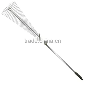 28"-57" Length Telescopic Steel Garden Rake 15 Tine Adjustable Garden Leaf Rake With 1pair Work Gloves (Zinc Coated) thumbnail-3