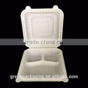 9x9x3 Inch Disposable Cornstarch Clamshell, Light Brown Color Top Quality and Biodegradable thumbnail-2