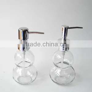 Portable Calabash Shape Clear Glass Soap Dispenser Bottle With Plastic Pump Lid thumbnail-2