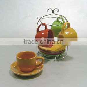 4sets Colorful Ceramic Espresso Cups Set With Stand thumbnail-1