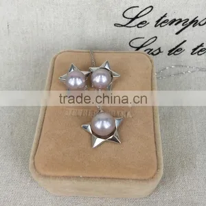 AAA 9-10 mm Purple Freshwater Pearl Necklace and Earring Sets thumbnail-1