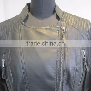 Faux Leather Jacket Women Cothing New 2015 Montage Patchwork Zipper Pockets PU Leather Jacket Fashion Autumn Winter Leather Coat thumbnail-4