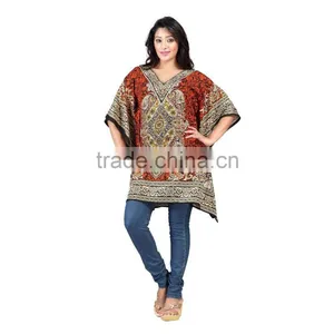 Floral Print 100% Silk CDC Corded V Neck Y Line Casual Kaftan Dress thumbnail-2