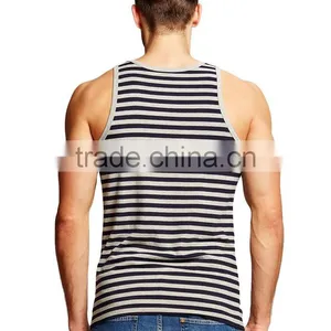 High Quality Mens Classic Stripes Eco-friendly Stringer Tank Tops thumbnail-4