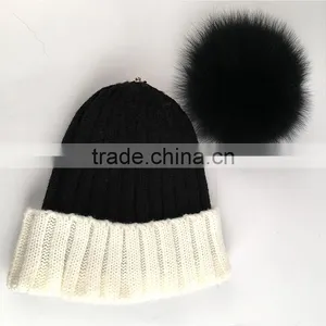 Myfur Classical Women Beanie Hat With Big Soft Real Fox Fur Pom Pom Knitting Cap thumbnail-3