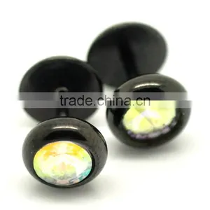 4PCs Cool 16 Gauge 316L Surgical Grade Steel Clear AB Color Rhinestone Fake Ear Plugs thumbnail-1