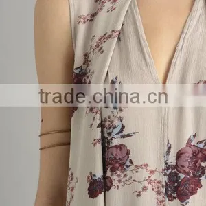 Custom Womens Floral Sleeveless Long Style Swing Tops,Fashion Cotton Printed Sleeveless Blouses For Women thumbnail-5