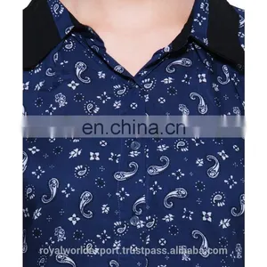 BLUE PRINTED SHIRT WITH CONTRAST COLLAR AND CUFF DESIGNER TOP LADIES NEW DESIGN FASHION TOP thumbnail-6