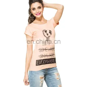 2015 Factory Direct Price Wholesale 100% Cotton Go Everywhere Graphic Peach T-shirt thumbnail-1