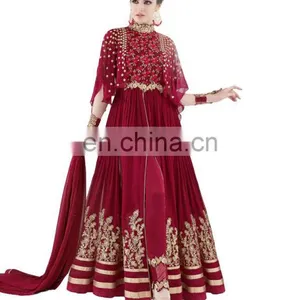 2017 Engagement Party Wear Gown Style Anarkali Suits With Flairs And Fluffy Sleeves Dress Material thumbnail-1