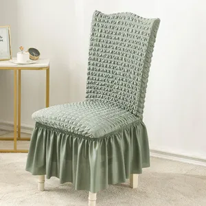 Stretch Seersucker Dining Chair Covers Chair Slipcovers With Ruffled Skirt Light Brown thumbnail-5