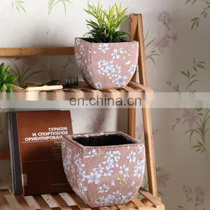 Unique Fancy Flower Pattern Custom Indoor Outdoor Garden Balcony Square Plant Pots for Home Decor thumbnail-4