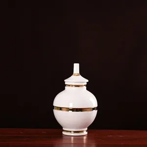 Light Luxury Simple Elegant White Gild Ceramic Flower Vase With Lid For Hotel Office Decor thumbnail-3