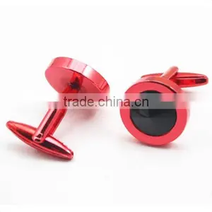 Fashion Jewelry Round Black Red Color Copper Cuff Links Casual Shiny Cufflinks thumbnail-4