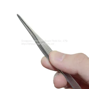 Industrial Tweezers Swiss High Elastic Antimagnetic Acid Proof Stainless Steel Curved Point Precision 10cm Tweezers thumbnail-3