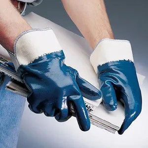 Heavy Duty Safety Cuff Cotton Jersey Liner Nitrile Fully/Half Coated Work Hand Gloves thumbnail-5