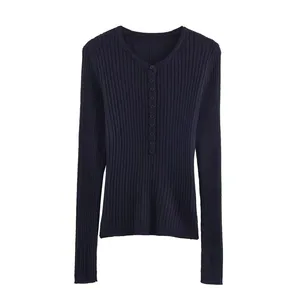 2025 New Fashionable Elegant Women's V-Neck Half-Button Long-Sleeve Knit Top thumbnail-4