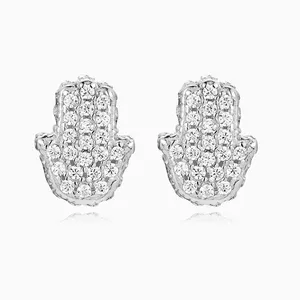 Shining Star Jewelry Hip Hop Trendy Men Iced Out Charms Hamsa Hand Stud Earrings thumbnail-3