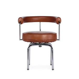 LC7 Chair Le Corbusier 1928 Replica, Modern 360° Swivel Leather Dining Chair With Chrome Metal Base for Home Hotel Cafe thumbnail-2