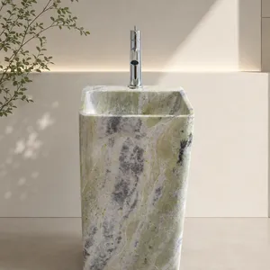 Hot Selling Modern Marble Stone Sink Pedestal Luxury Basin Bathroom Hand Wash Basin With Pedestal Square-shaped Marble Sink Home thumbnail-2