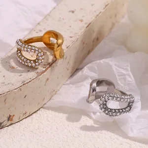 Wholesale Stainless Steel Ring - 304 Steel Adjustable Size CZ Stone Ring for Dropshipping Suppliers thumbnail-1