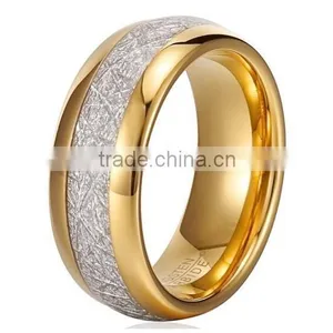 Men's Tungsten Carbide Rings 18K Gold Plating Fashion Wedding Band With Imitated Meteorite Inlay thumbnail-1