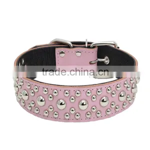 Wholesale Dog Chain Leather Litchi Grain Mushrooms Nails Pet Dog Collars thumbnail-5