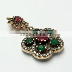 White CZ Green Onyx Red Onyx Pendant, Silver Jewellery India, 925 Silver Jewellery thumbnail-1