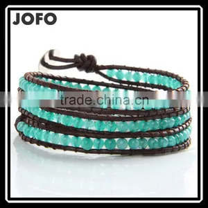New Trendy Leather Wrap Bracelet 4MM Green Stone Handmade Bead Bracelets Bead Jewelry Manufacturer thumbnail-1