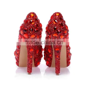 14CM High Heel Platform Wedding Shoes, Luxurious Rhinestone Glass Diamond Strass Bridal Wedding Shoes thumbnail-3