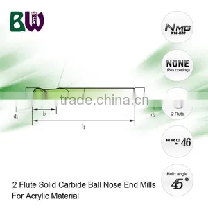 Solid Carbide 2 Flute Acrylic Ball Nose End Mills For Cutting Acrylic thumbnail-2